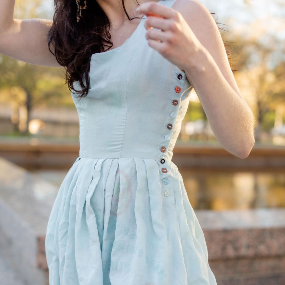 LIZ ALIG Lucy Recycled Flour Sack Dress in Emerald Teal